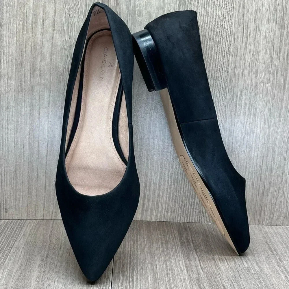 Caslon Shoes Womens Sz 7M Laurel Pointed Toe Water Resistant Flats Leather Black - Picture 6 of 12